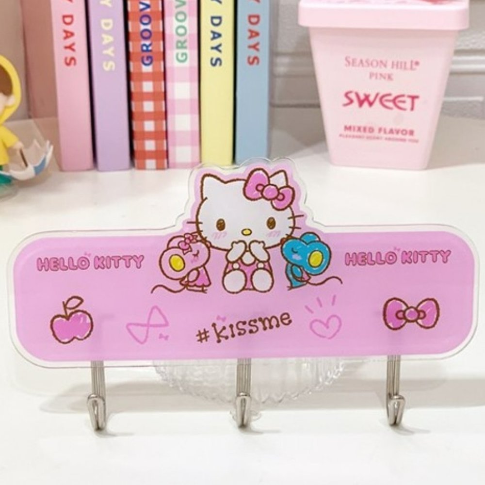 Sanrio Hello Kitty Adhesive Wall 3 Hooks Kitty Pink - Picture 1 of 4